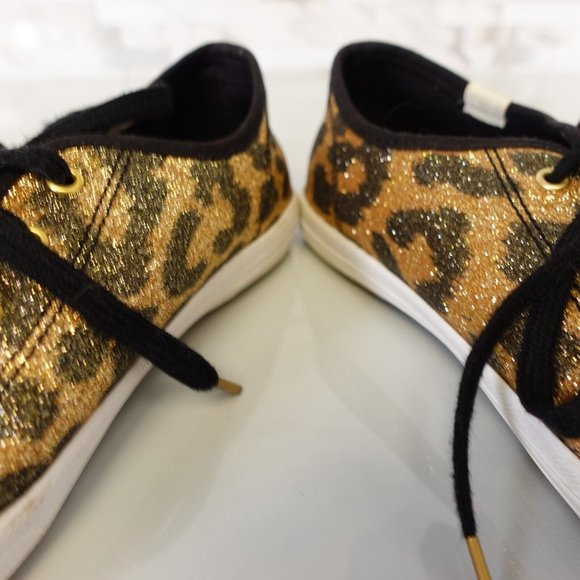 Kate Spade Shoes Girls 3 Sneakers Flat Casual Leopard Sparkle Gold Keds - Picture 10 of 16